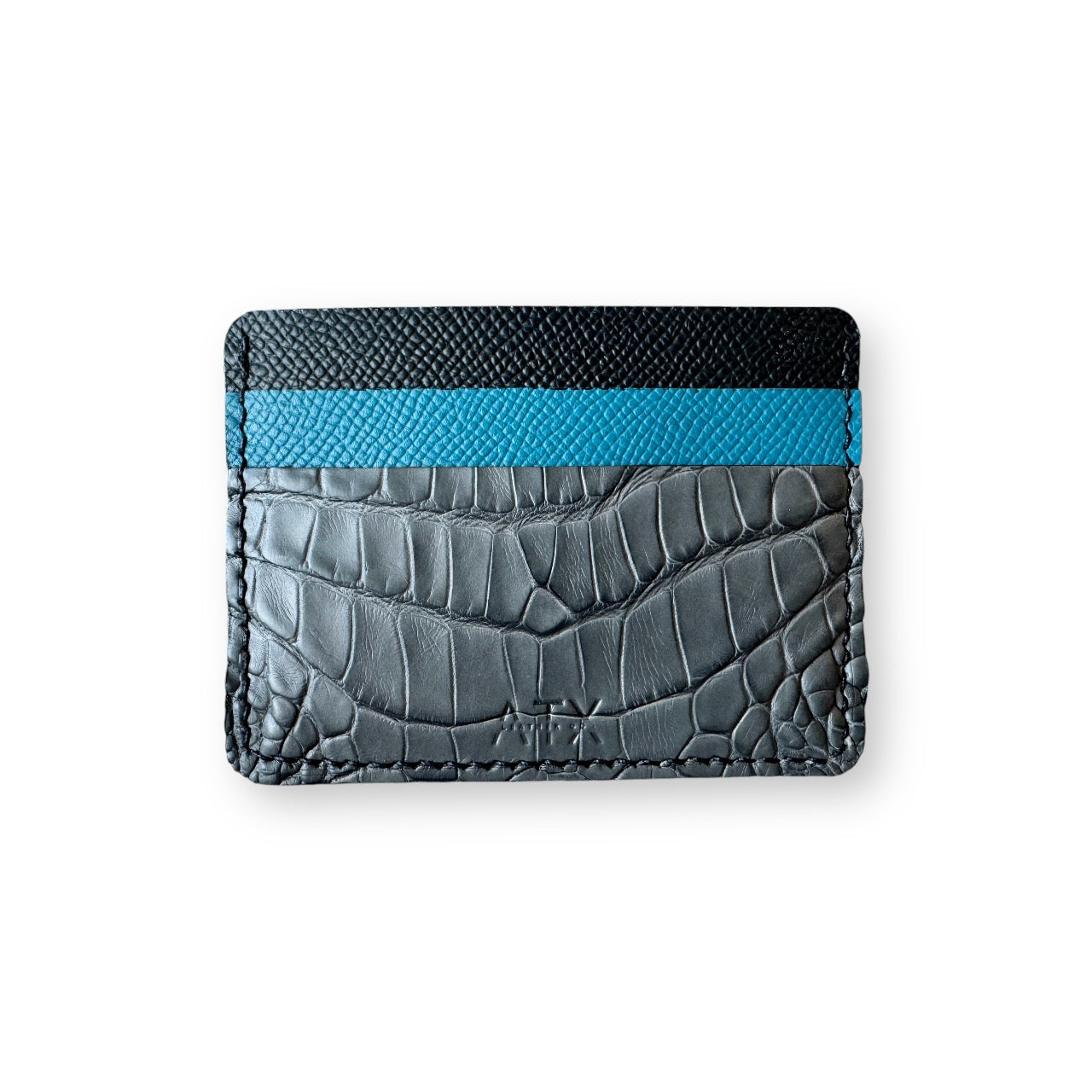 The Rollingwood - Grey Alligator, Black & Blue Epsom Cardholder Wallet