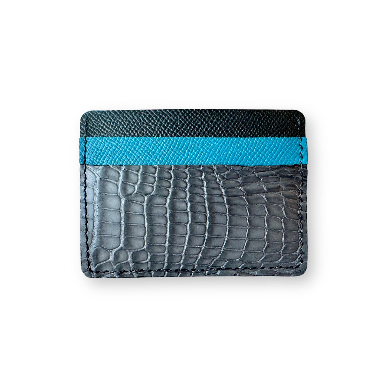 The Rollingwood - Grey Alligator, Black & Blue Epsom Cardholder Wallet