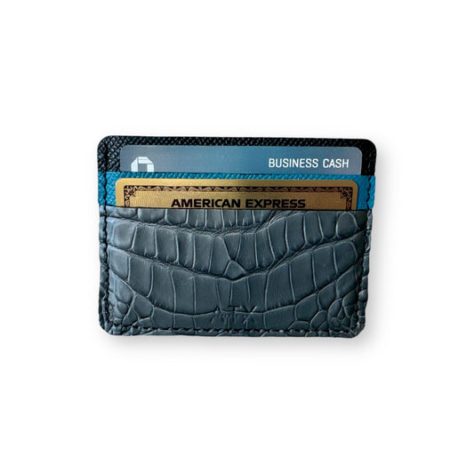 The Rollingwood - Grey Alligator, Black & Blue Epsom Cardholder Wallet